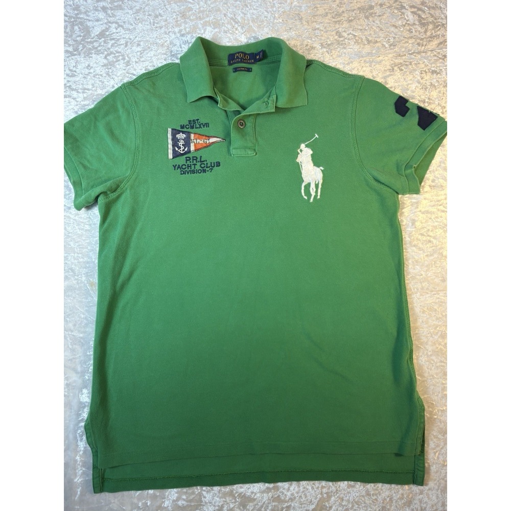 Polo Ralph Lauren Mens M Green Big Pony Yacht Club Custom Fit Polo Shirt